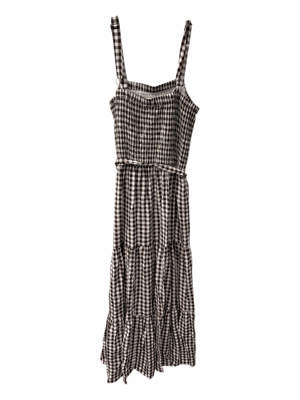 Gingham Tie-Waist Maxi Sundress - Brown/White - Picture 3 of 6